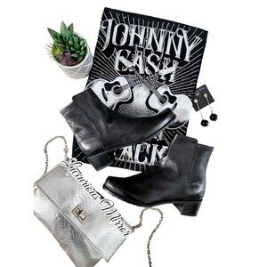 Stuart Weitzman Leather Easyon Reserve Chelsea Boot Black Mid Calf Sz 7.5M NEW